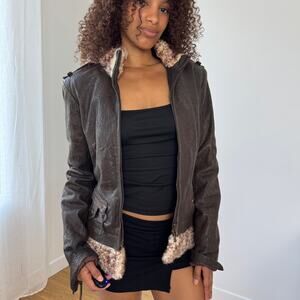 Vintage Sonia Fortuna Italian Shearling Trim Leather Jacket (S)